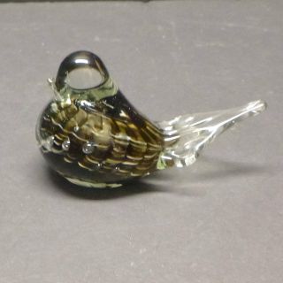 Vintage Art Glass Bird Paperweight Signed Joe St Clair Black White Clear