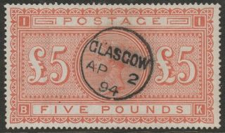 Great Britain 1867 - 83 £5 Orange Sg 137 Fine.