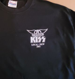 Kiss Aerosmith Local Crew 2003 Staff Tee Shirt Size Xl Limited To Crew Vg,