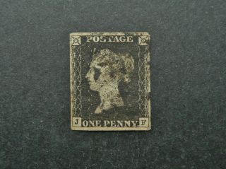 Gb 1840 Qv " J F " 1d Penny Black Imperf Stamp - - See