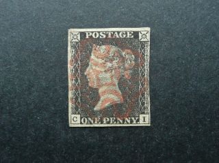 Gb 1840 Qv " C I " 1d Penny Black Imperf Stamp - Fine - See