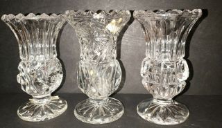 24 Lead Crystal Clear Yugoslavia 4 1/2 " Footed Tulip Flower Bud Vase Set Of 2