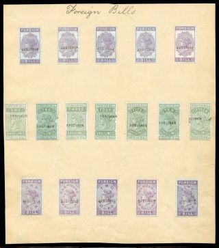 Gb Great Britain Foreign Bill 1872 Complete Set Specimen On Sample Sheet Dlr
