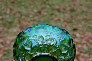 Cambridge Inverted Strawberry Carnival Glass Round Bowl,  Green Neat Pattern