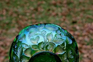 CAMBRIDGE INVERTED STRAWBERRY CARNIVAL GLASS ROUND BOWL,  GREEN NEAT PATTERN 2
