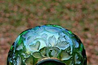 CAMBRIDGE INVERTED STRAWBERRY CARNIVAL GLASS ROUND BOWL,  GREEN NEAT PATTERN 3