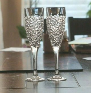 Sasaki Ice Crystal Glass Champagne Flutes Set Of 2 - Euc