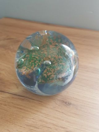 Caithness Scotland Blue Green And Gold Debutante Paperweight