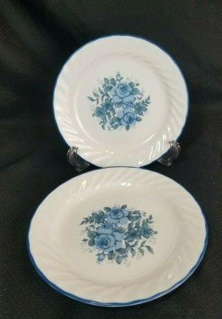 Corelle Blue Velvet Rose 7 1/4 " Bread Salad Dessert Plates Set Of 2