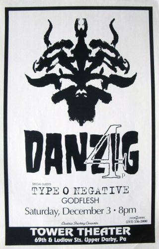 Danzig /type O Negative /godflesh 1994 Philadelphia Concert Tour Poster - Misfits