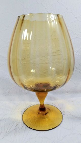 Vintage Empoli Amber Italian Art Glass Paneled 10.  5 " Brandy Snifter Vase