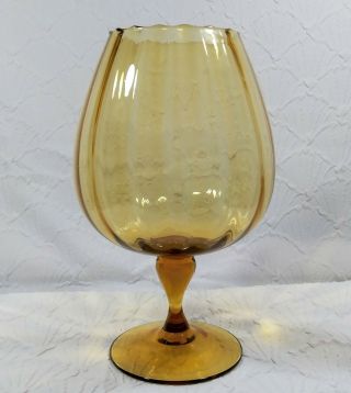 Vintage Empoli Amber Italian Art Glass Paneled 10.  5 