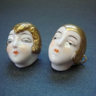 2 Antique Rare German Porcelain Golden Haired Half Doll Dripcatcher