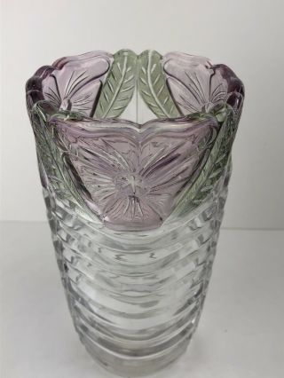 Anna Hutte Bleikristall Vase 24 Lead Crystal Hand Cut Purple Flowers Vintage