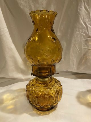 Vintage L.  E.  Smith Moon & Stars Glass Oil Lamp Amber Glass Lamp Lantern Globe