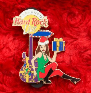 Hard Rock Cafe Pin Orlando Live Christmas Present Girl Guitar Tree Lights Lapel