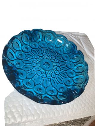 Vintage Le Smith Moon And Stars Blue Glass 8.  5 " Round Ashtray