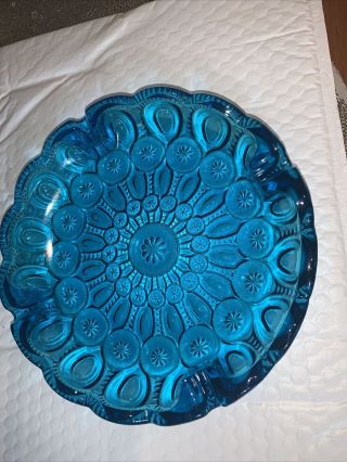 Vintage LE Smith Moon and Stars blue Glass 8.  5 