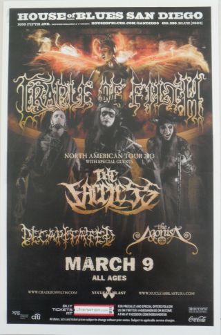 Cradle Of Filth / Faceless / Decapitated /agonist 2013 San Diego Concert Poster