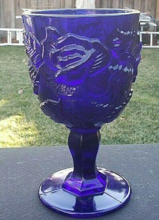 Dark Blue (cobalt) Lg Wright Wild Rose Water Goblet 6½ " X 3 5/8 "