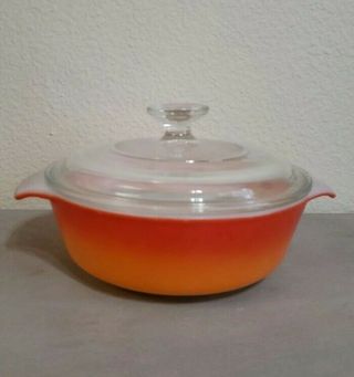 Vintage Anchor Hocking Fire King Casserole Dish Ombre Orange - 1 Quart With Lid