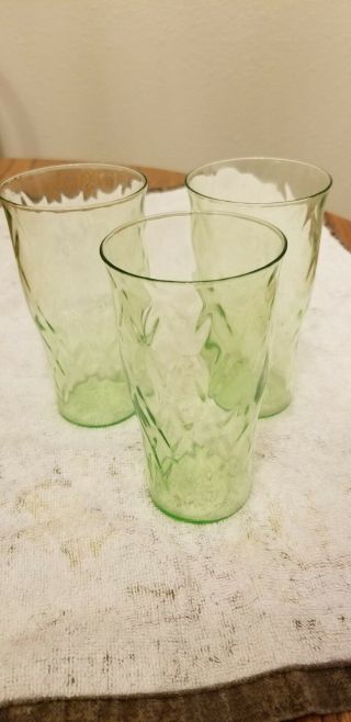 Vintage Diamond Optic Spiral Green Depression Glass Set Of 3 Glassea