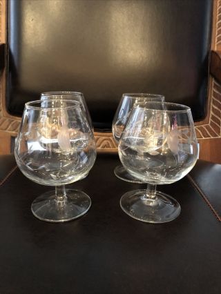 Set Of (4) Princess House Heritage Brandy Snifter Glasses Crystal 4 1/2 "