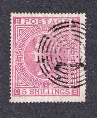 1867,  Sg126,  5/ - Rose,  Pl.  1,  Cb,  Telegraph Cancel,  Qv,  Queen Victoria,  Gb,  Britain