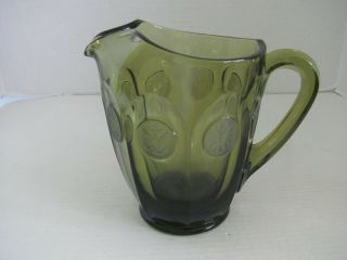 Vintage Fostoria Olive Green Frosted Coin Dot Pitcher