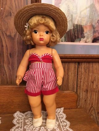 Vintage 1950’s 16 " Terri Lee Doll Dressed In Summer Shorts,  Halter Top & Hat
