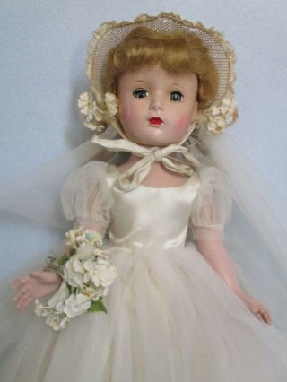 Madame Alexander 15” Hard Plastic Wendy Bride Wedding Dress,  Hat – 1953