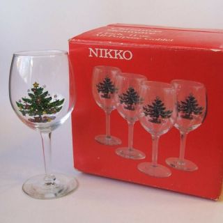 Nikko Happy Holidays Christmastime Set 4 All Purpose Glass Goblets 11 Oz