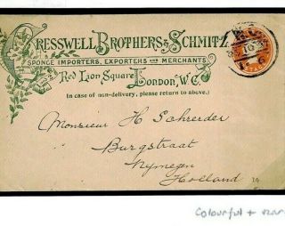 Gb Advert Postal Stationery Cover Cresswell Brothers 1897 Flowers Sponge E342