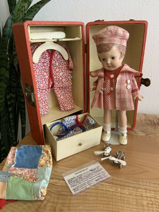 Vintage 1930 Arranbee Nancy Composition Doll Trunk Cloths Roller Skates 12”