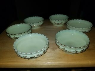 6 Nappies/berry Bowls Heisey Winged Foot Scroll Gold Decorated Custard Glass