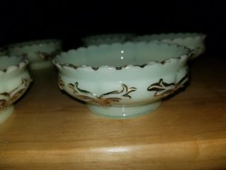 6 NAPPIES/BERRY BOWLS HEISEY WINGED FOOT SCROLL Gold Decorated Custard Glass 2