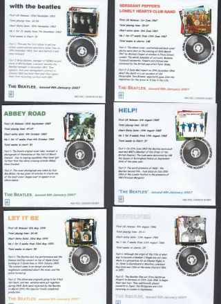 2007 The Beatles Set Of 6 Different Abc Fdc Official Fdcs