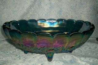 Indiana Glass Blue Carnival Harvest Grape Large Footed Fruit Bowl
