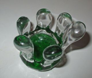 Unique Hand Blown Kosta Boda Sweden Glass Candle Holder Clear w/Green Base Finge 2