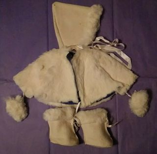 Tagged Terri Lee Rabbit Fur Coat,  Trimmed Hat,  Boots And Mittens Outfit