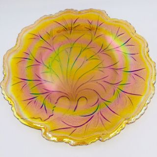 Indiana Glass Amber Carnival Pebble Leaf Tree Of Life 10 " Scallop Edge Plate