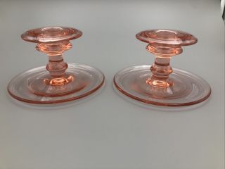 Set Of 2 Vintage Pink Depression Glass Candlestick Holders
