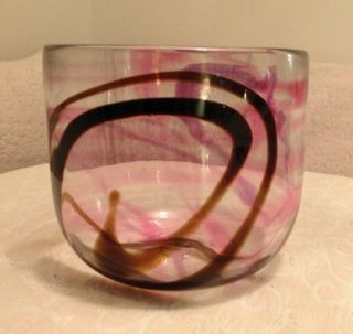 Large Vintage Blenko Bowl,  Clear With Amethyst And Brown Swirls