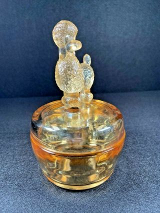 Vintage JENNETTE MARIGOLD CARNIVAL GLASS FRENCH POODLE POWDER TRINKET JAR 3