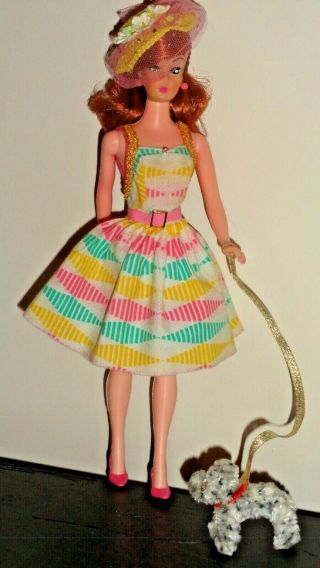 Vintage Barbie Clone Titan Swirl Ponytail Cotton Sun Dress Belt Heels Dog Retro
