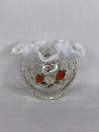 Fenton Art Glass Hand Painted By Amy S Strawberries On French Opalescent Vase