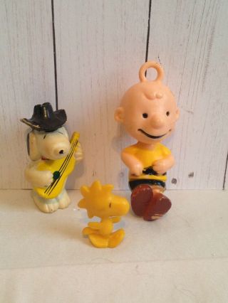 Vintage Peanuts Gang Cowboy Snoopy Charlie Brown Woodstock Plastic Toy Figure