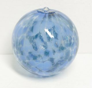 Hand Blown Art Glass Ornament Witches Ball Suncatcher 4 Inches Two Tone Blue