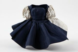 Madame Alexander Cissette Tagged Navy Taffeta Dress W/dotted Puff Sleeves