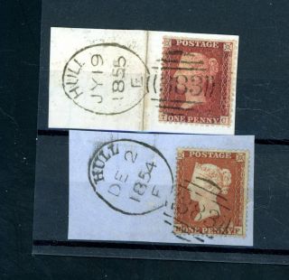 Hull Spoon Postmarks On Piece 1854 And 1855 (f004)
